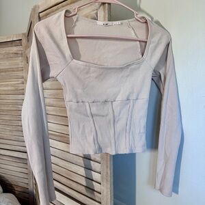 Elegant Cream/Pink Long Sleeve Top